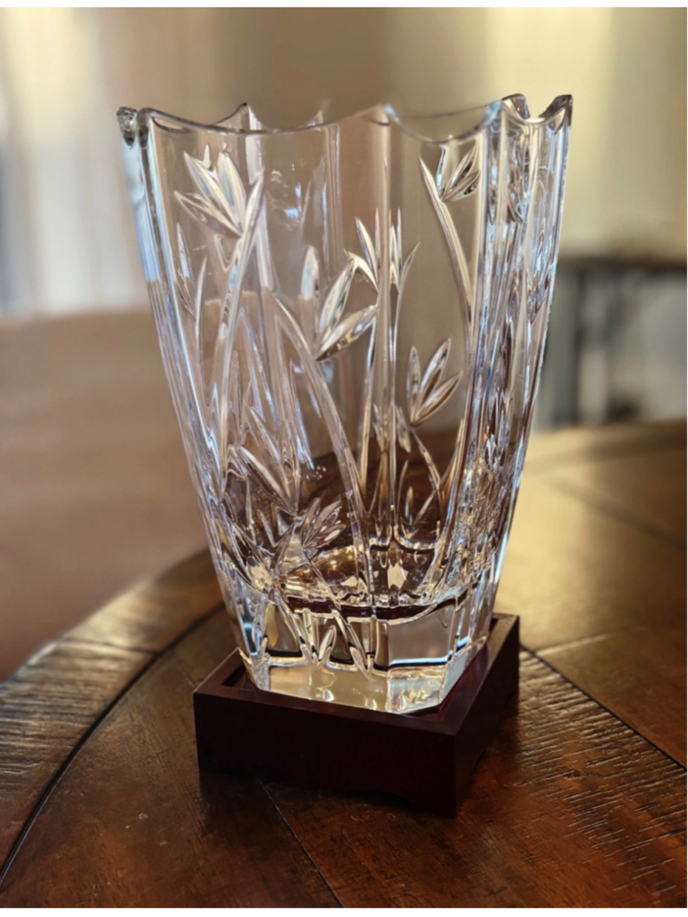 Waterford New Lead Crystal Bamboo 10" Vase with Wood Base
